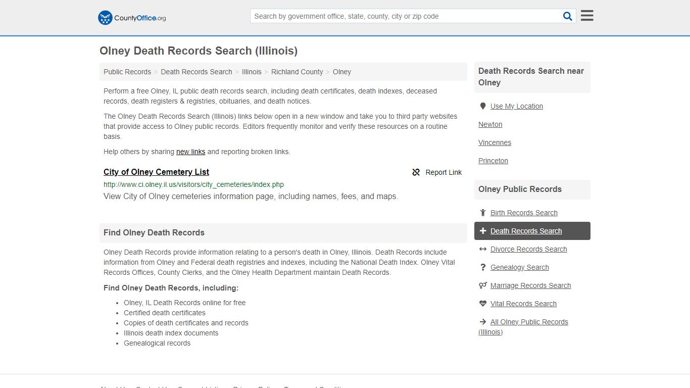 Olney Death Records Search (Illinois) - County Office