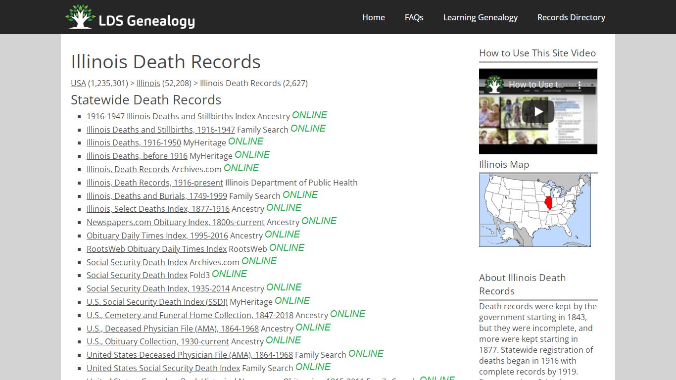 Illinois Death Records - LDS Genealogy